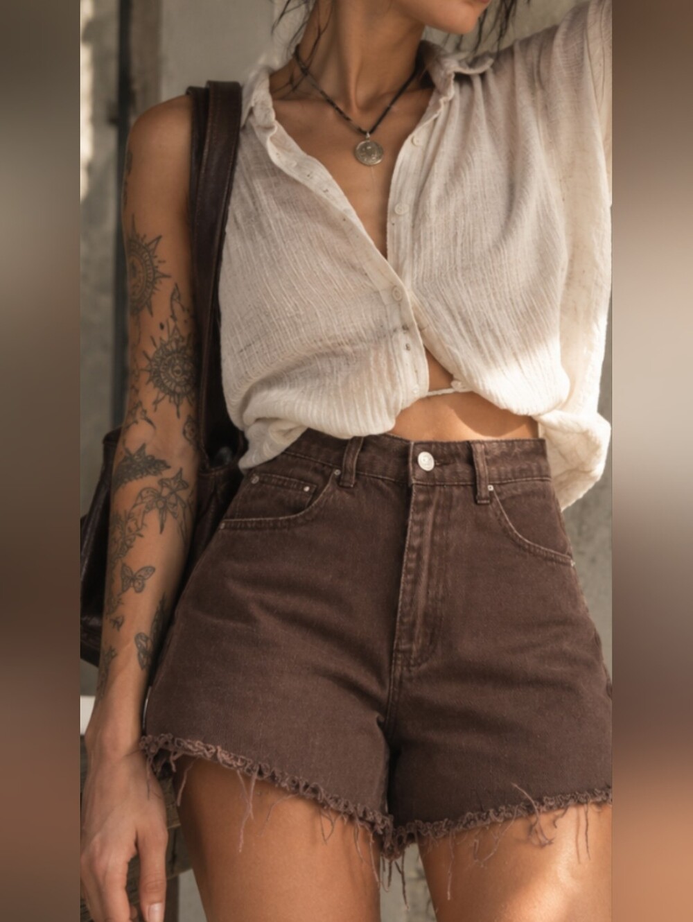 🤎 Princess Polly High-Waisted Brown Denim Shorts